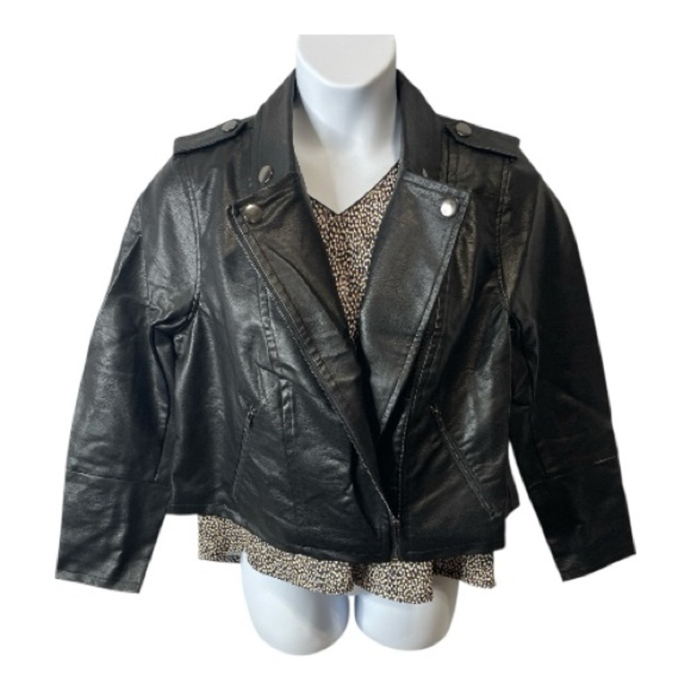 Eloquii Faux Leather Rocker Baddie Cropped Moto Jacket Black, Size 22-24